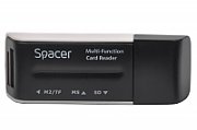 CARD READER extern SPACER, interfata USB 2.0, citeste/scrie: SD, microSD, MS, M2; plastic, black 